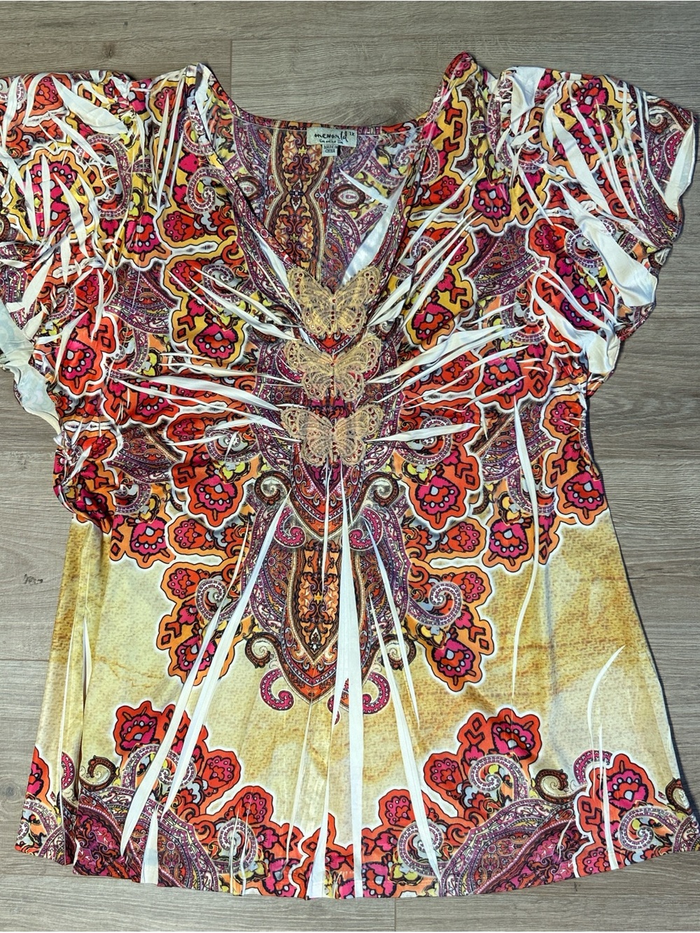 Emerald Live and Let Live Butterfly Paisley-Print V-Neck Women’s Top